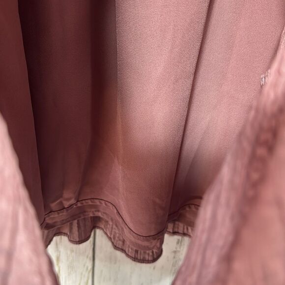 Storia Mauve Boho Tiered Mini Dress Long Sleeve Deep V Cottagecore Romantic - Picture 10 of 14